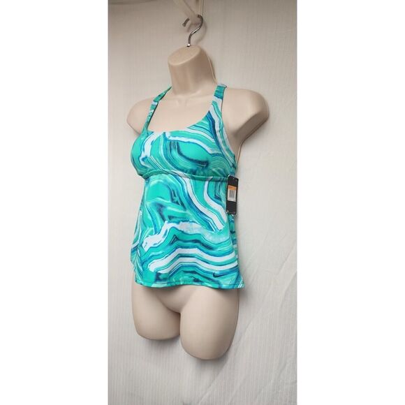 Nike Scoop Neck Sleeveless Swimwear Tankini Top Neon Green Black Size Small - Picture 3 of 8